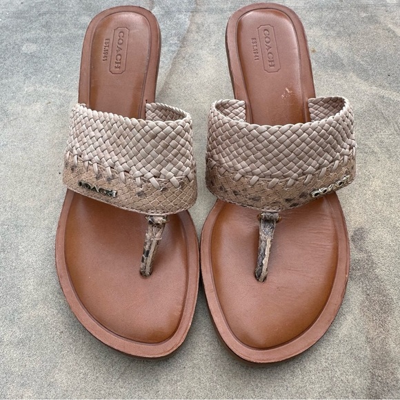 Coach Shaw Leather Woven Heeled Slide Snake Print Sandals Size 6.5 NWOB - Picture 3 of 10